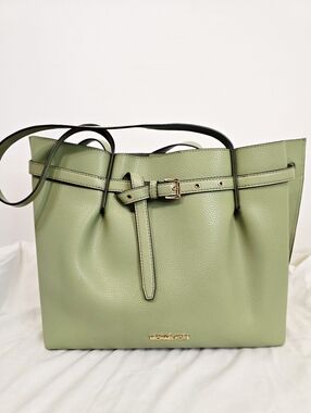 Michael Kors Green Leather Tote Shoulder Bag Gold Hardware Large Summer Spring